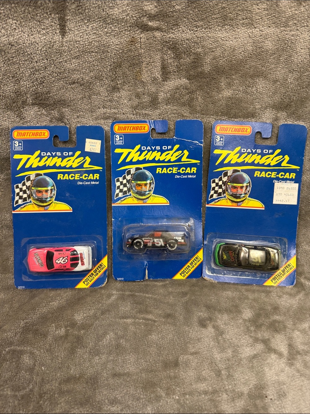 VTG Lot of 3 Matchbox Days of Thunder Die Cast Metal Race Car 1:64 Scale O